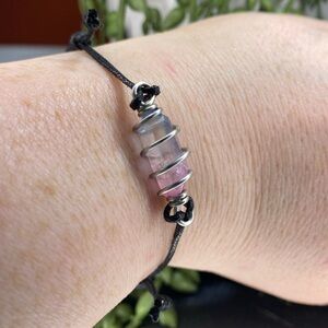 Pink Blue Aura Quartz point in wire wrapped cage on  adjustable bracelet Trans …